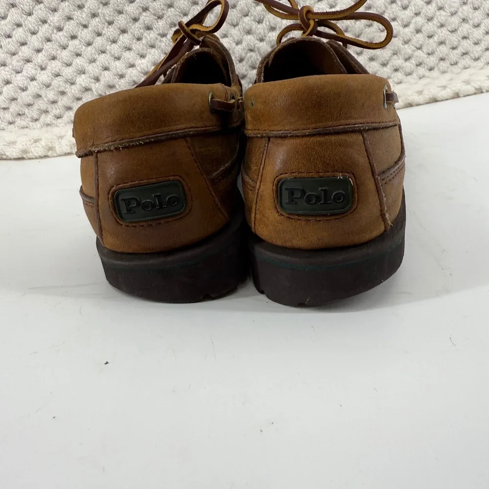 Vintage Polo Country Ralph Lauren Men Boat Shoes Leather Brown Lace Up Casual 8D